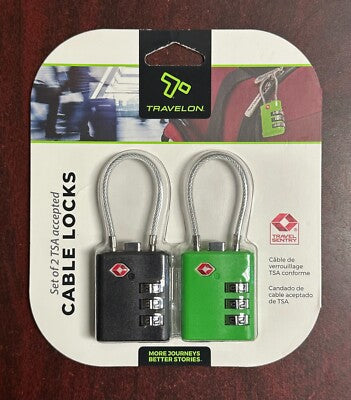 Travelon TSA Accepted Cable Luggage Lock Set of 2 - Black/Green