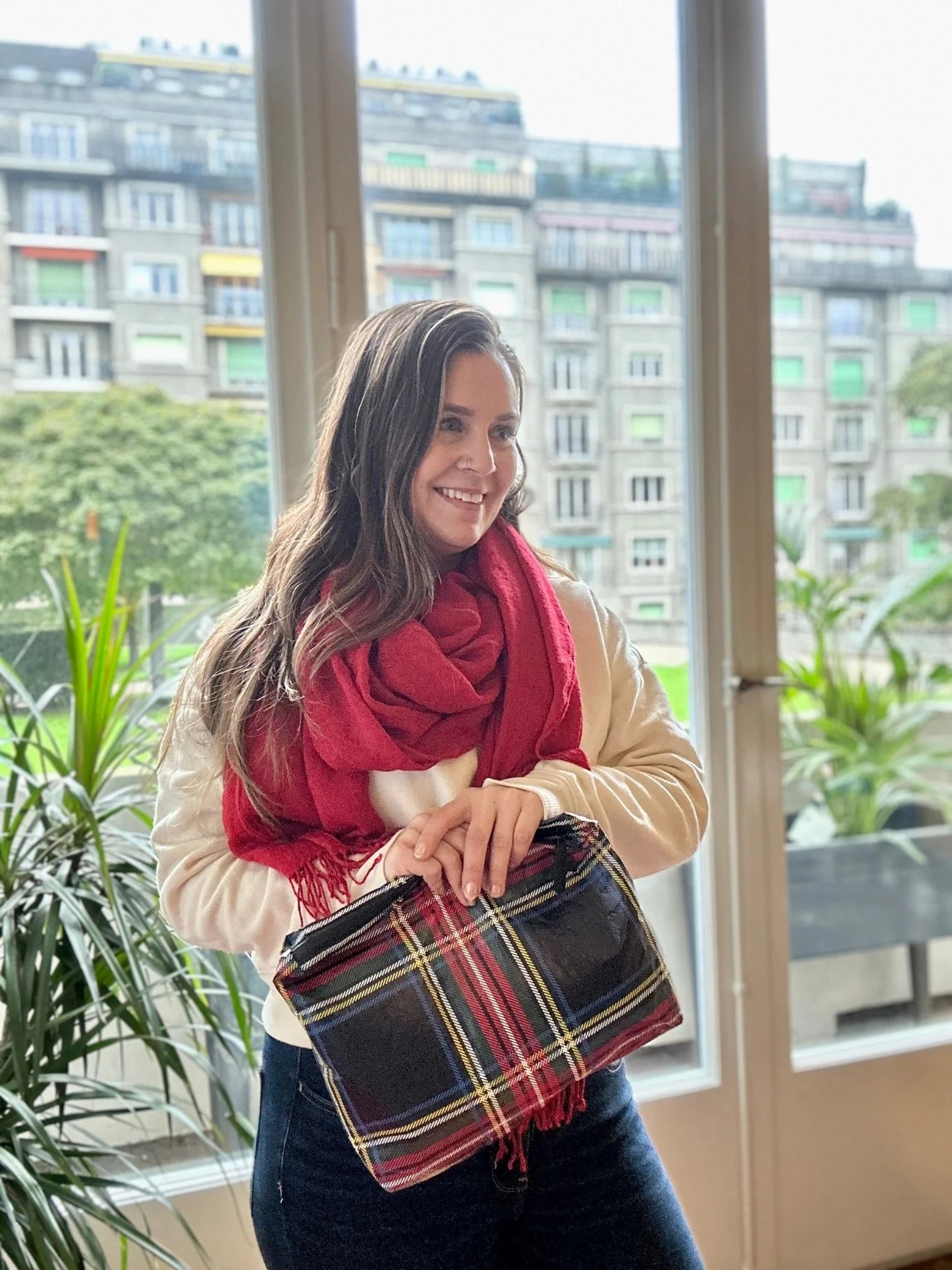 Hi Love Medium Zipper Pouch - Black Plaid