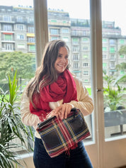 Hi Love Medium Zipper Pouch - Black Plaid