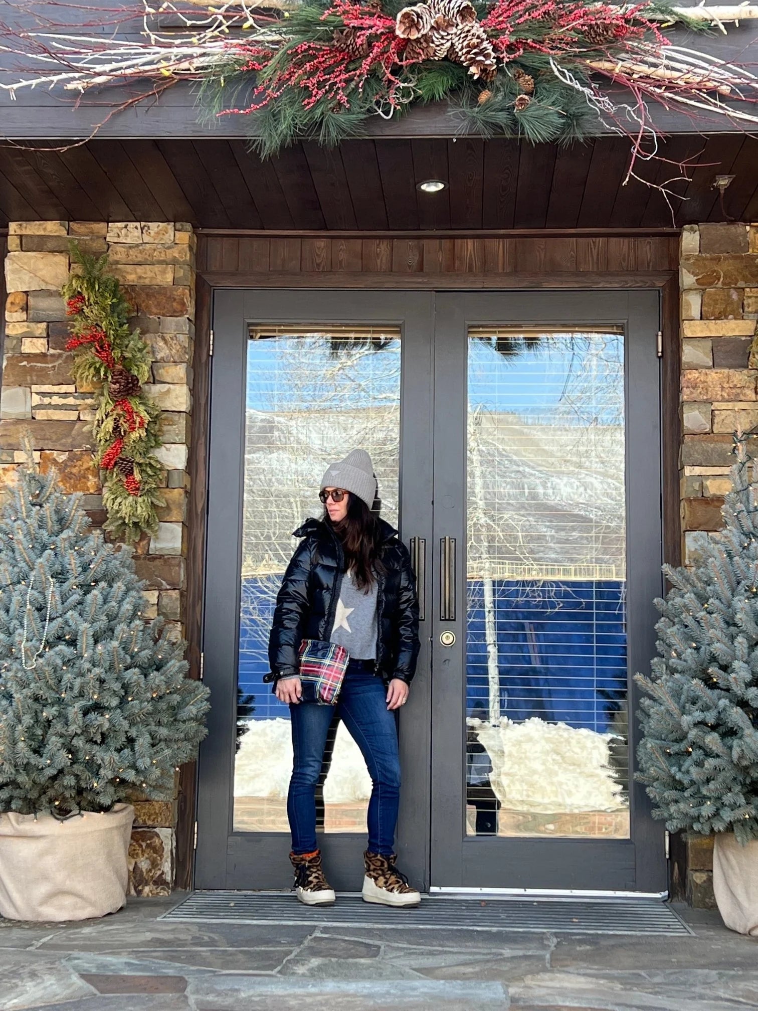 Hi Love Medium Zipper Pouch - Black Plaid