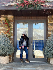 Hi Love Medium Zipper Pouch - Black Plaid