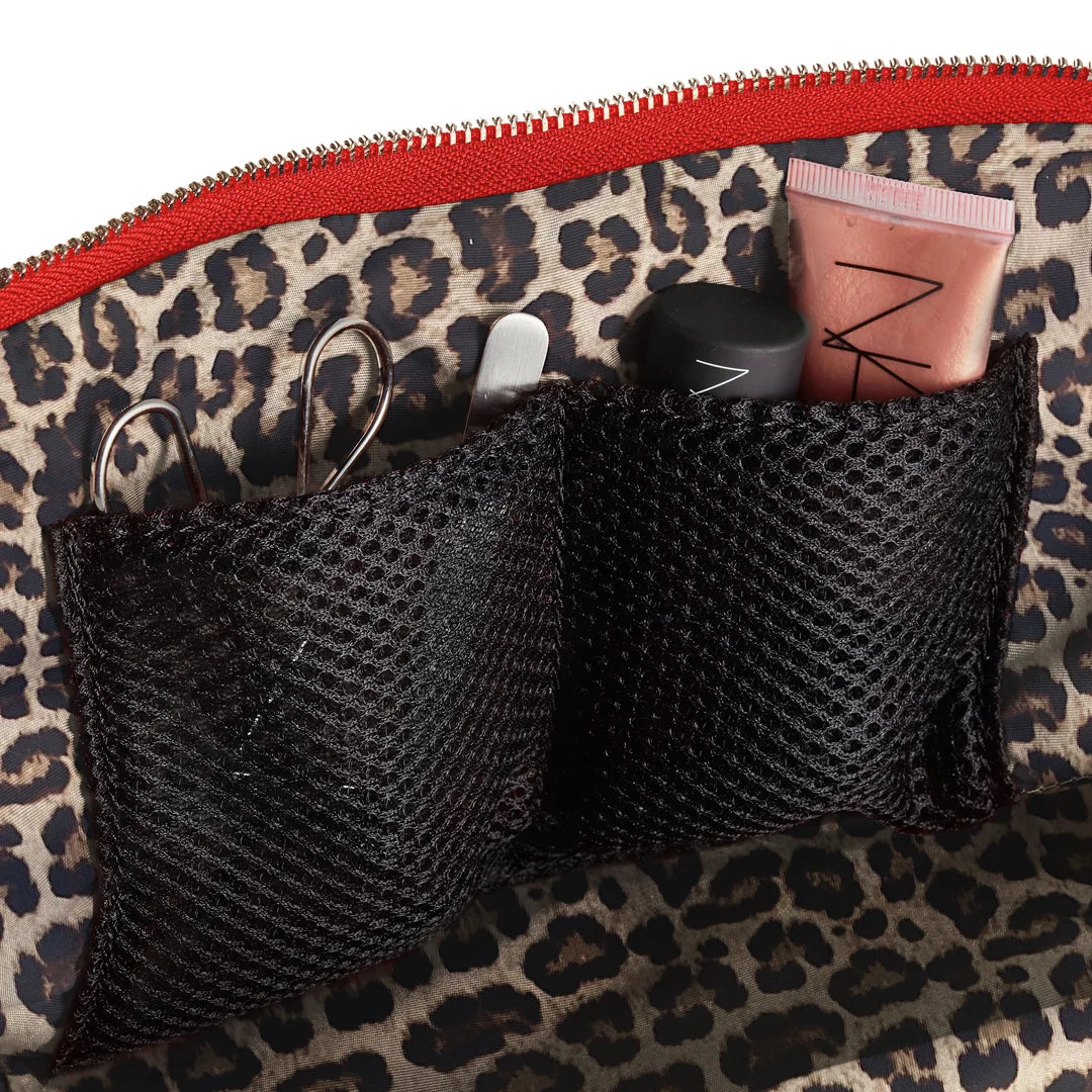 KUSSHI Signature Make Up Bag -Candy Apple Red with Leopard Interior