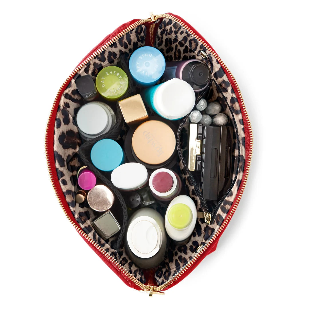 KUSSHI Signature Make Up Bag -Candy Apple Red with Leopard Interior