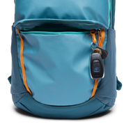 Cotopaxi Allpa 26L Daypack - Blue Spruce and Abyss Front View of Bottom Zipper pocket