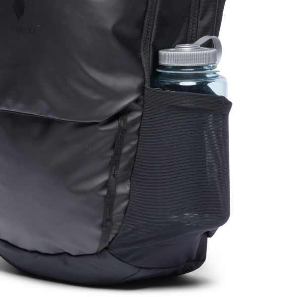 Cotopaxi Allpa 26L Daypack - Cotopaxi Black Side View of Water Bottle Pocket