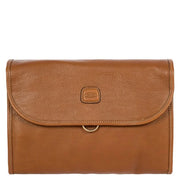 Bric's Life Pelle Leather Tri-Fold Traveler Hanging Toiletry Kit - Cognac