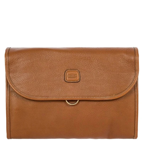 Bric's Life Pelle Leather Tri-Fold Traveler Hanging Toiletry Kit - Cognac
