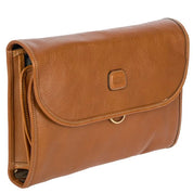 Bric's Life Pelle Leather Tri-Fold Traveler Hanging Toiletry Kit - Cognac