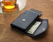 Retro 51 Pularys Leather RFID Raven Wallet - Navy Blue