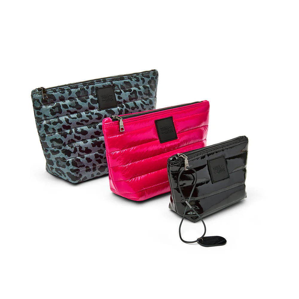Think Royln Travel Trio Organizational Pouches Set of 3 - Leopard/Fuchsia/Black Patent