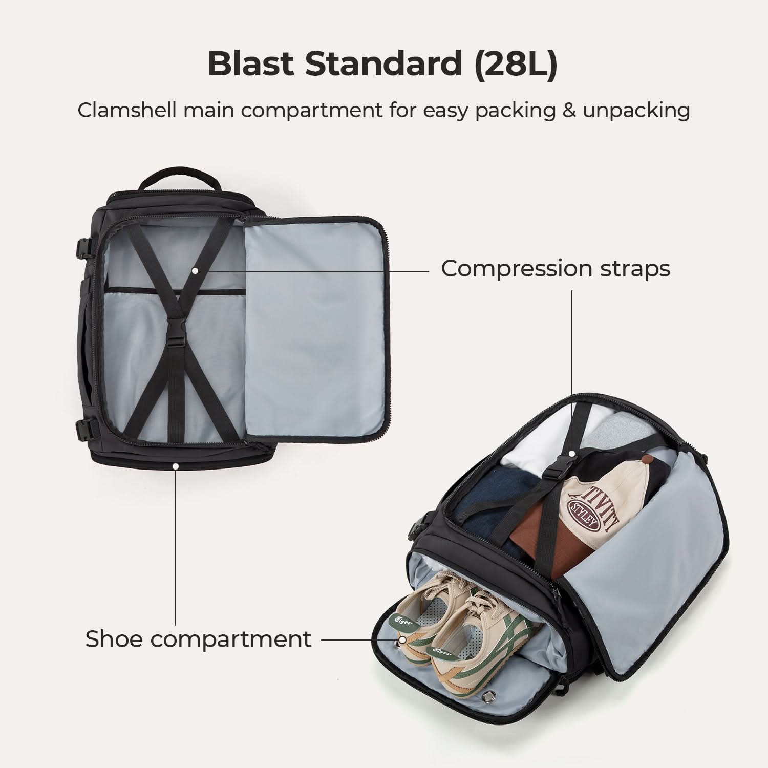 Bagsmart Blast Quick Access 28-38L Expandable Carry On Travel Backpack - Black