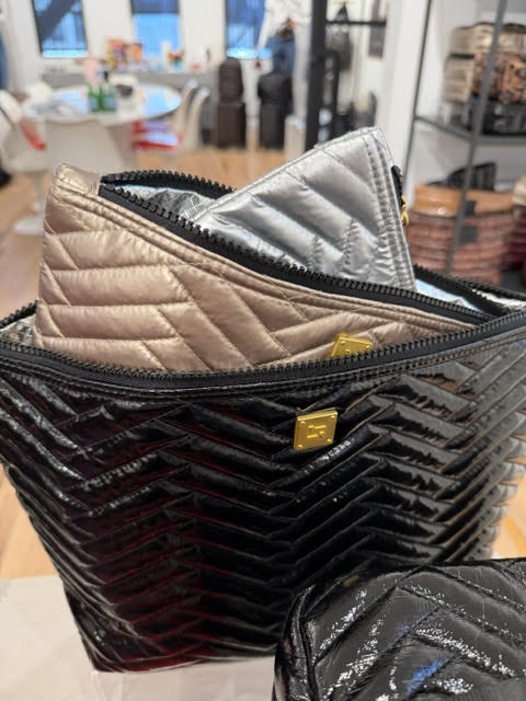 Think Royln Travel Trio Quilted Organizational Pouches Set of 3 - Black/Cashmere/Silver