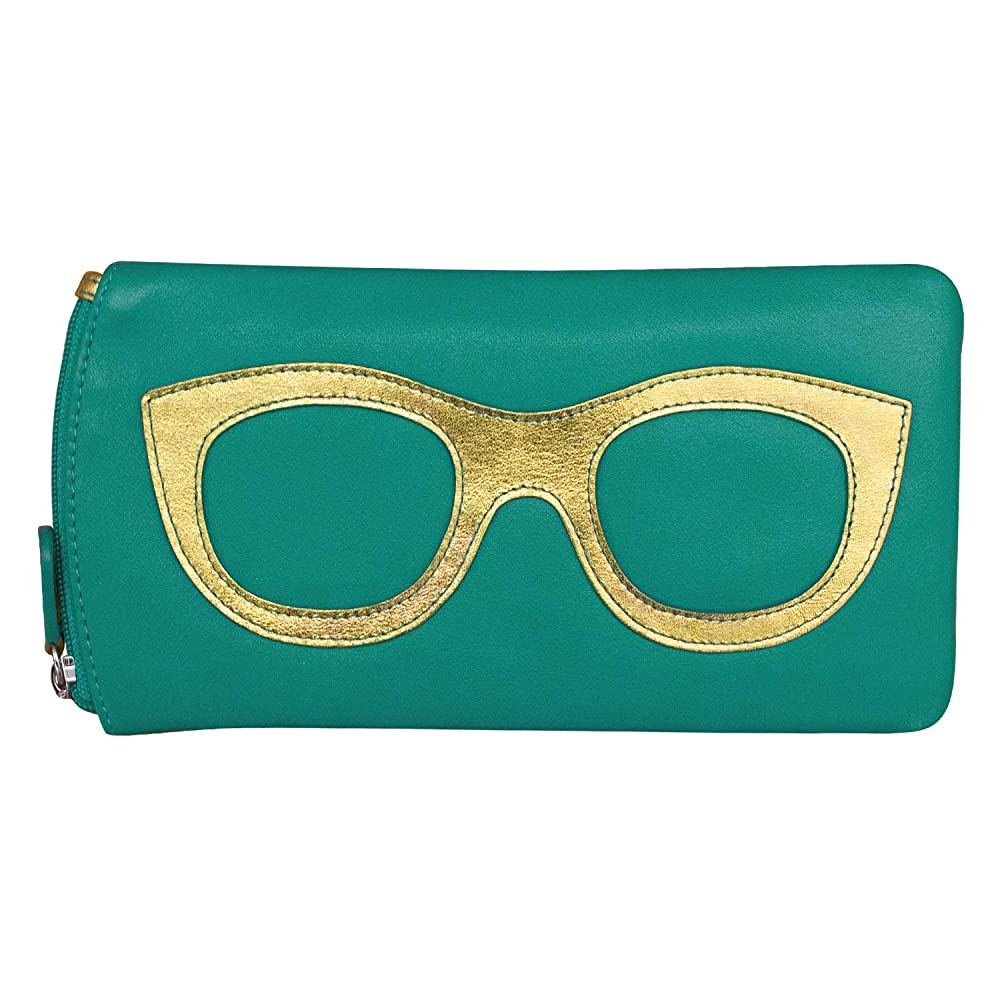ILI New York Leather Eyeglass Case – Aqua/Gold - Irv’s Luggage